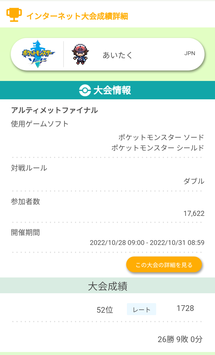 インターネット大会 アルティメットファイナル52位 入賞 435回目 あいたブログ